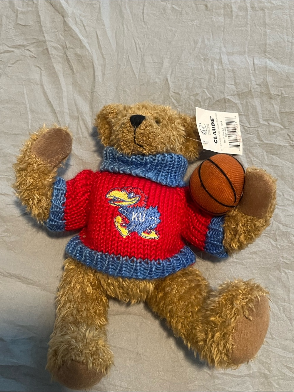 Kansas Jayhawks Red & Blue Teddy Bear with Basketball - CLAUDE